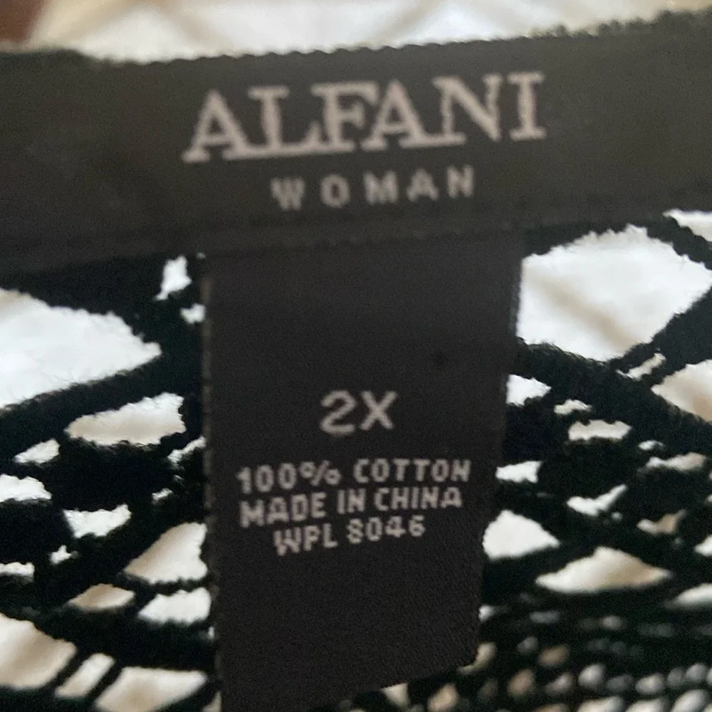 Alfani Woman Black 100% Cotton Crochet Knit Open Front Cardigan Size 2X